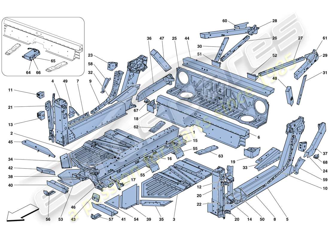 ferrari 488 gtb (rhd) elementi centrali e pannelli diagramma delle parti