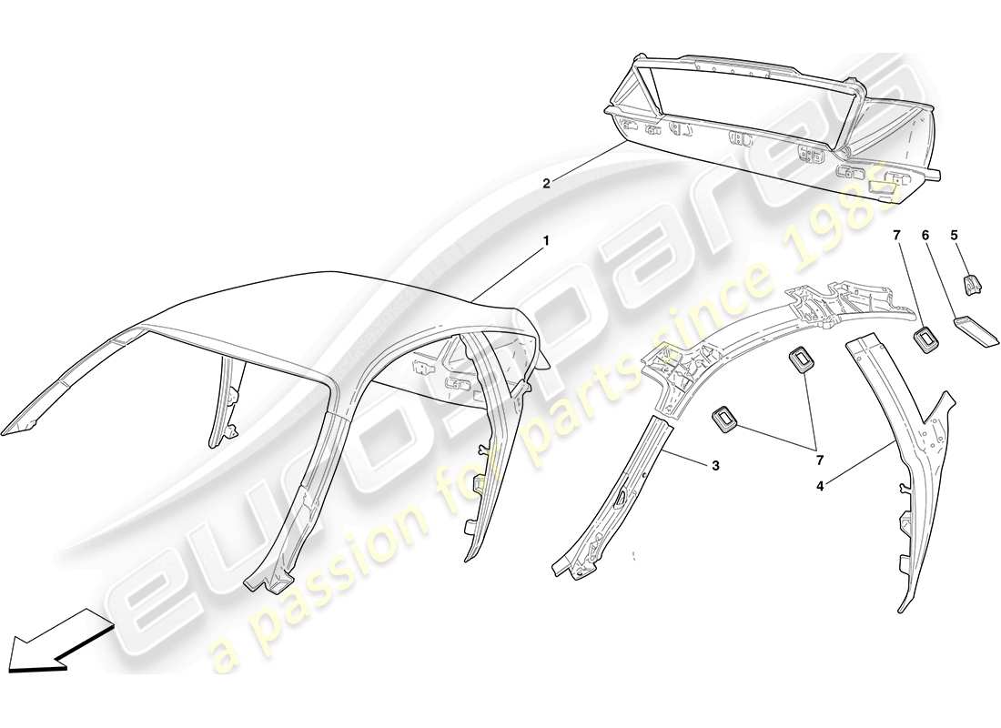 ferrari f430 coupe (rhd) tetto - struttura diagramma delle parti