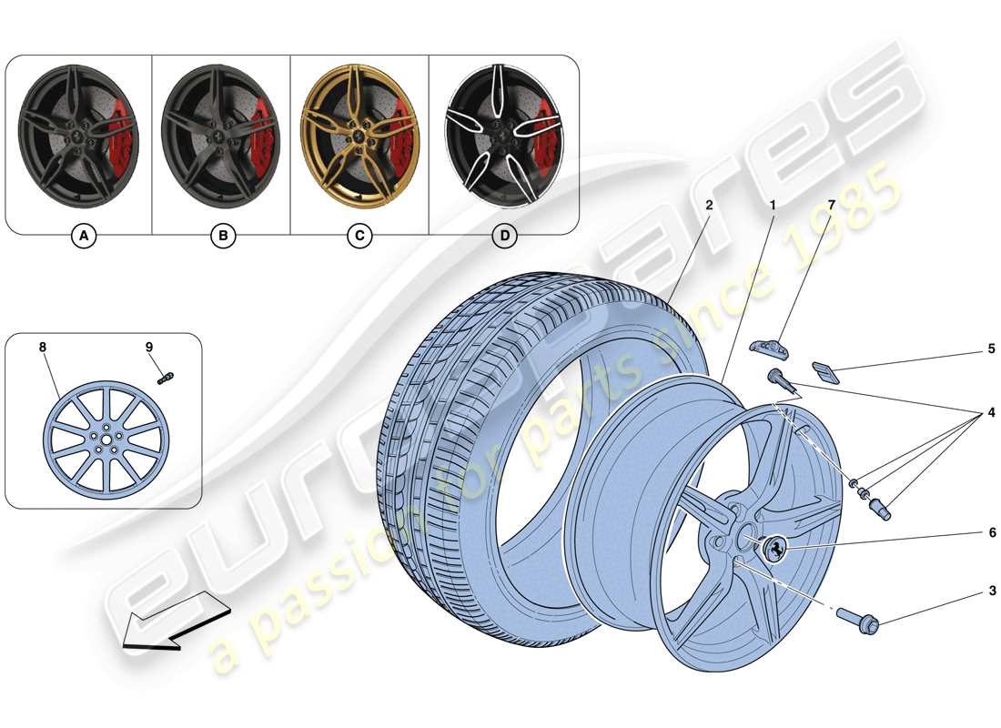 ferrari 458 speciale aperta (europe) ruote diagramma delle parti