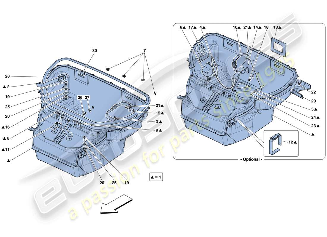 ferrari 458 speciale aperta (usa) rivestimento vano anteriore schema delle parti