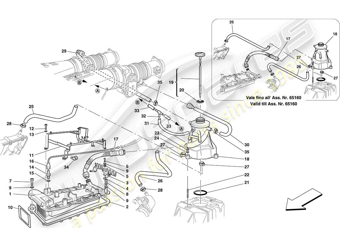 ferrari f430 coupe (rhd) sistema di lubrificazione - serbatoio - scambiatore di calore diagramma delle parti