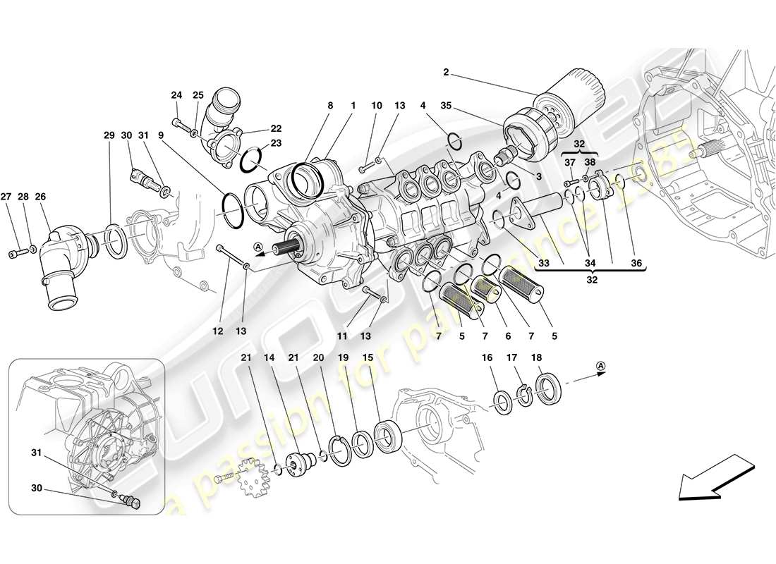 ferrari f430 coupe (rhd) schema delle parti pompa olio/acqua