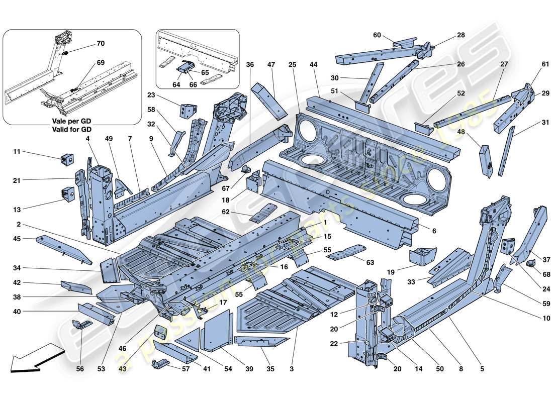 ferrari 488 spider (rhd) elementi centrali e pannelli schema parte