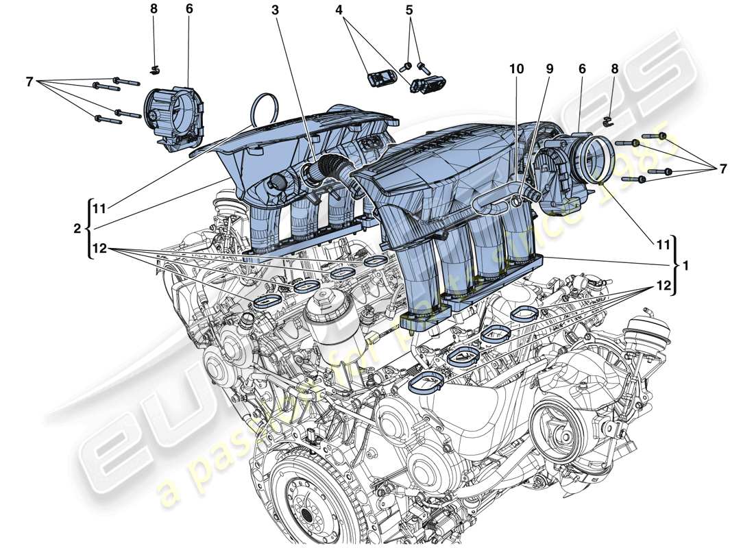 ferrari 488 spider (rhd) collettore di aspirazione schema delle parti