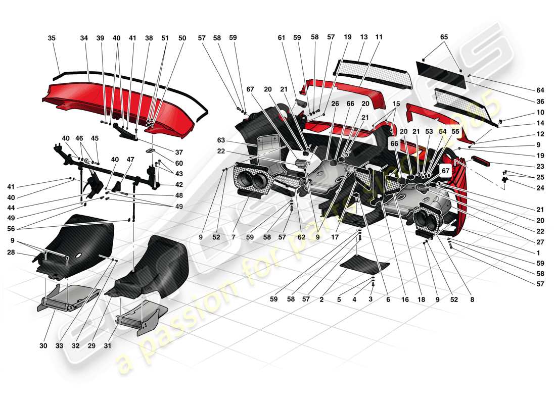 ferrari laferrari (usa) schema delle parti paraurti posteriore