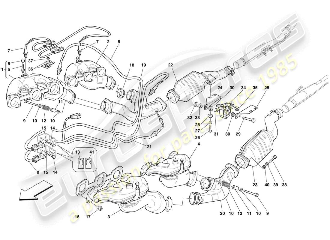 ferrari 599 gtb fiorano (usa) sistema di scarico anteriore diagramma delle parti