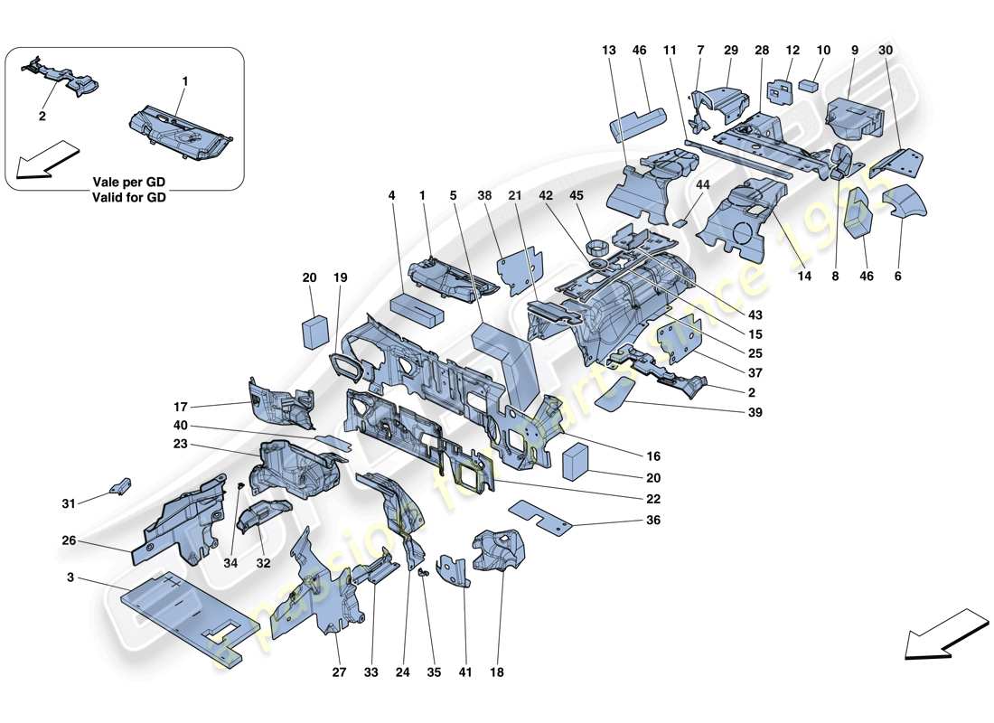 ferrari 812 superfast (rhd) isolamento diagramma delle parti