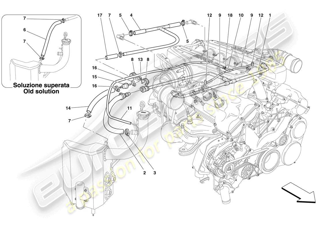 ferrari 599 gtb fiorano (rhd) sistema blow-by diagramma delle parti