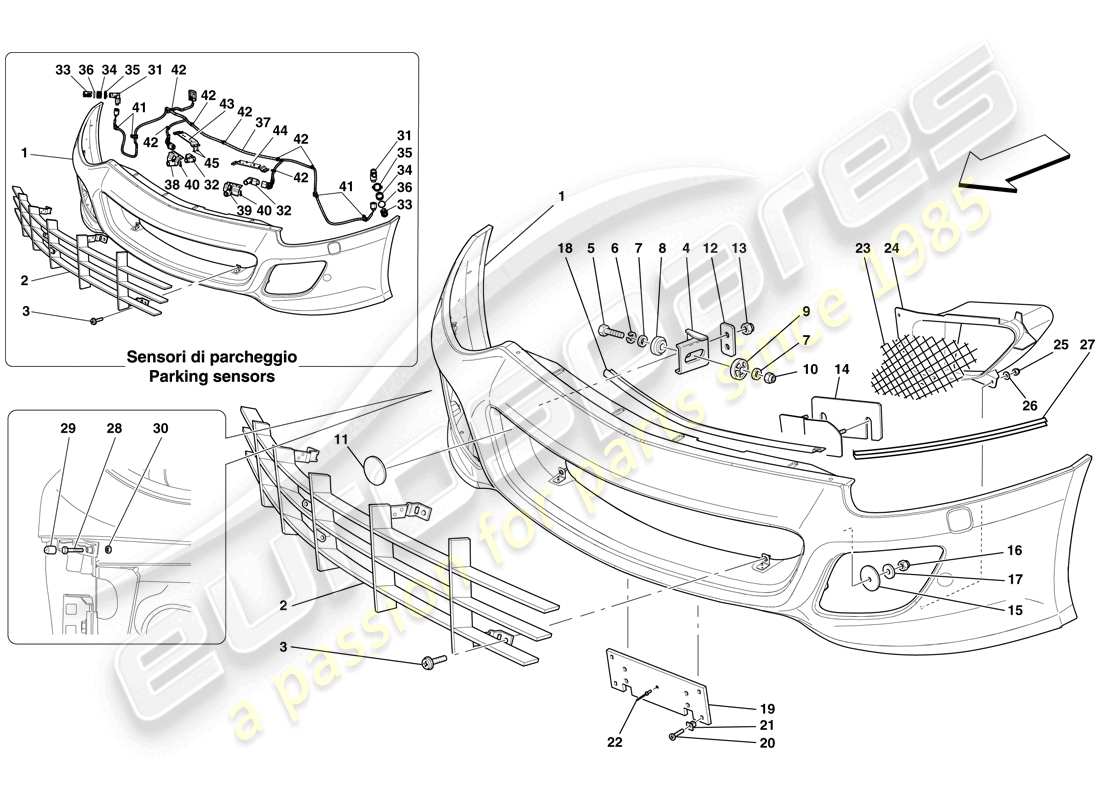 ferrari 599 sa aperta (rhd) schema delle parti paraurti anteriore