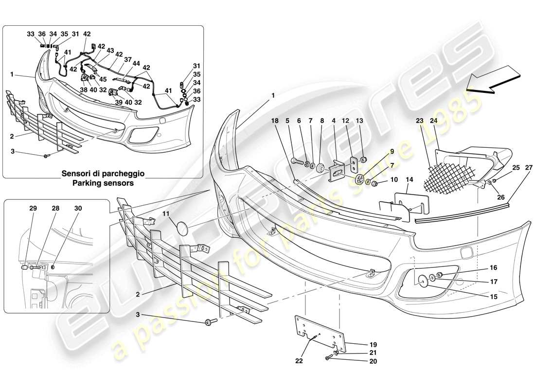 ferrari 599 sa aperta (rhd) paraurti anteriore diagramma delle parti