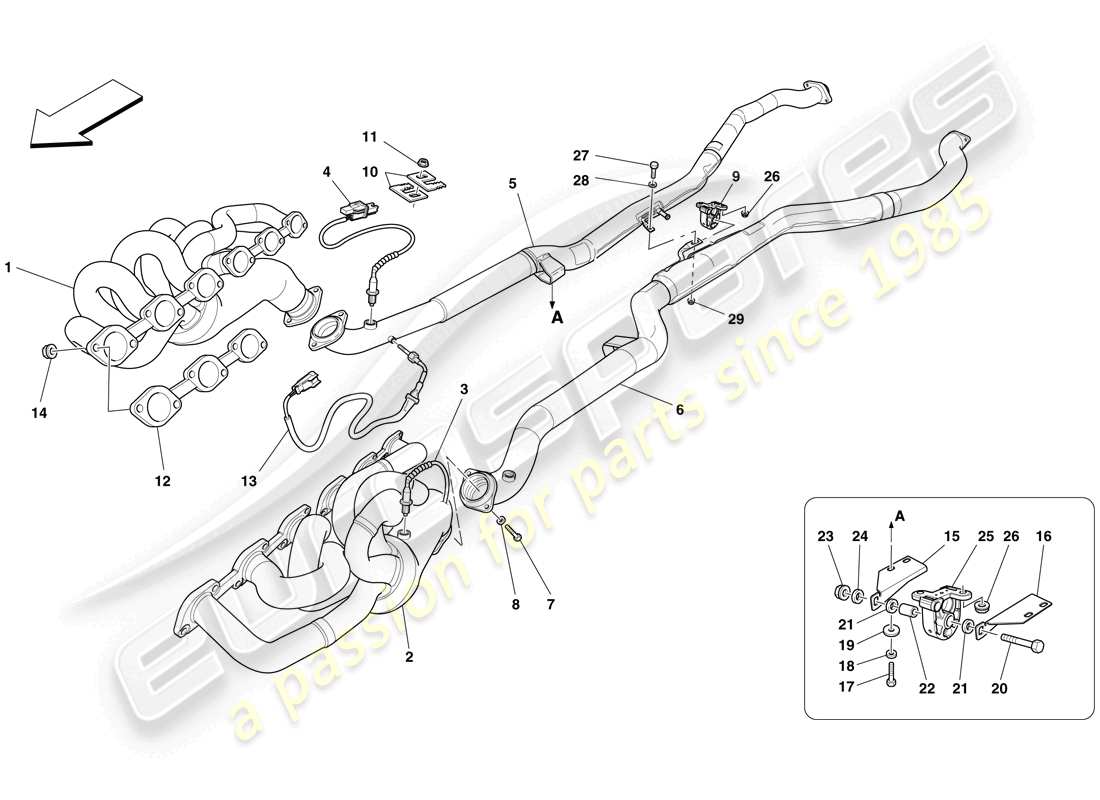 ferrari 599 sa aperta (rhd) sistema di scarico anteriore diagramma delle parti