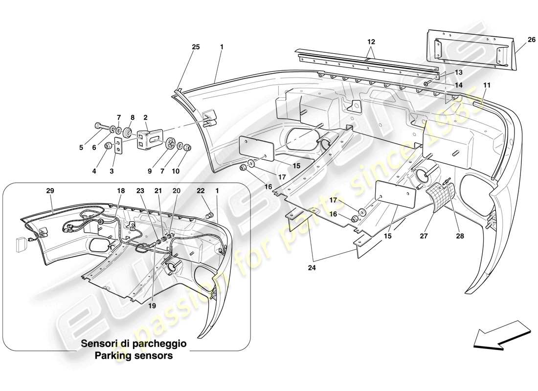 ferrari 599 gtb fiorano (rhd) paraurti posteriore diagramma delle parti