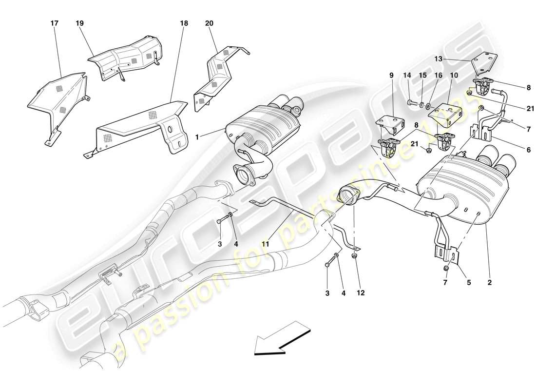 ferrari 599 sa aperta (rhd) sistema di scarico posteriore diagramma delle parti