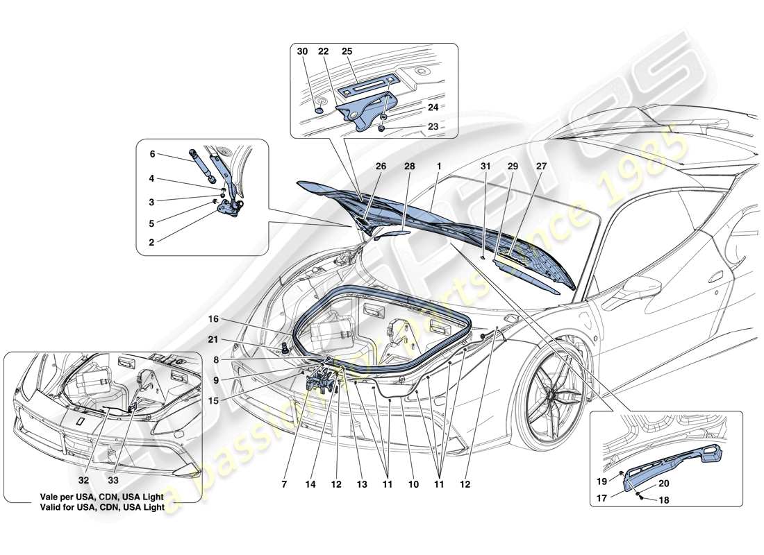 ferrari 488 gtb (europe) coperchio anteriore e meccanismo di apertura schema delle parti