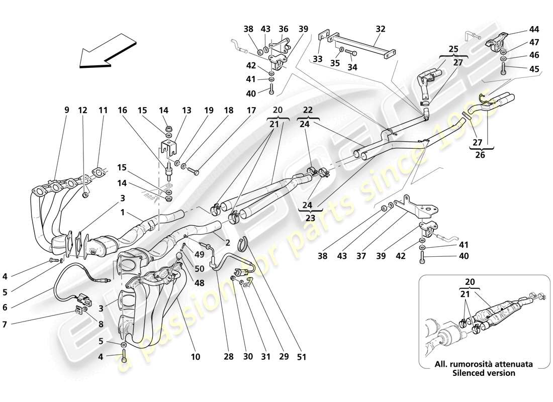 maserati trofeo impianto di scarico diagramma delle parti