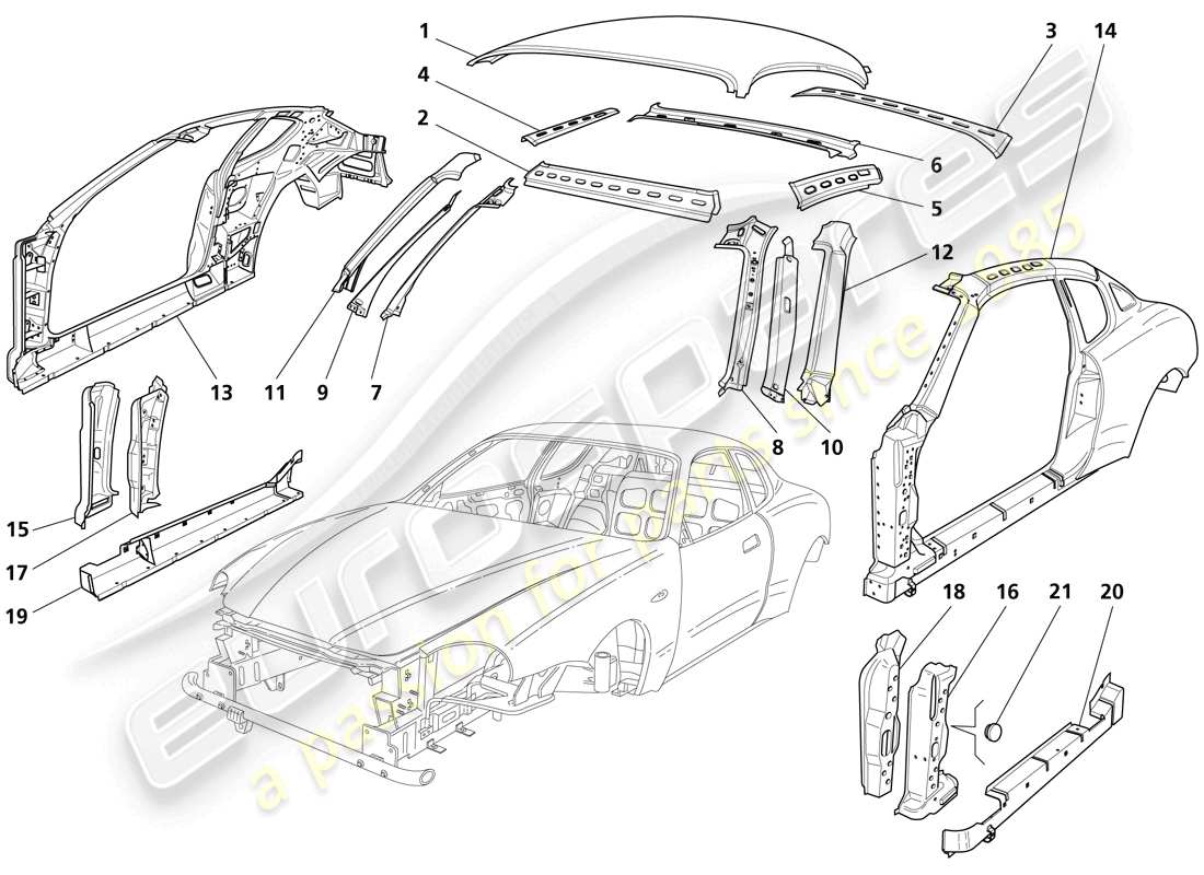 maserati trofeo scocca - rivestimento esterno anteriore diagramma delle parti