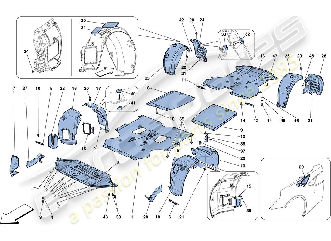 ferrari ff (europe) sottocorpone e timone piatti diagramma delle parti