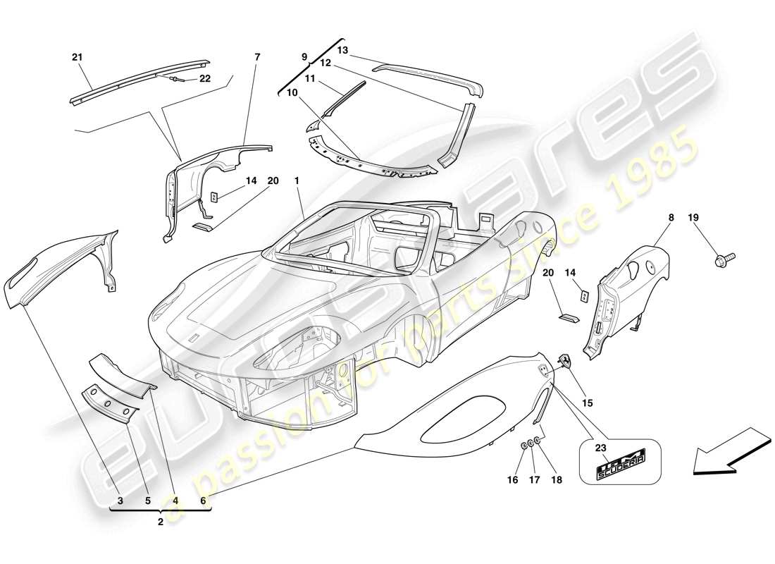 ferrari f430 scuderia spider 16m (europe) scocca - finiture esterne diagramma delle parti