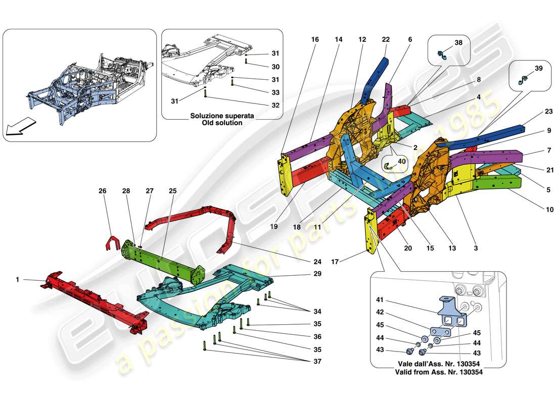 ferrari california t (rhd) strutture ed elementi anteriore del veicolo schema delle parti