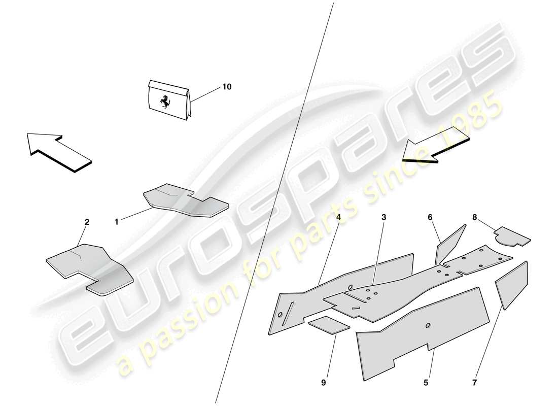 ferrari 599 gto (rhd) isolamento abitacolo passeggeri diagramma delle parti