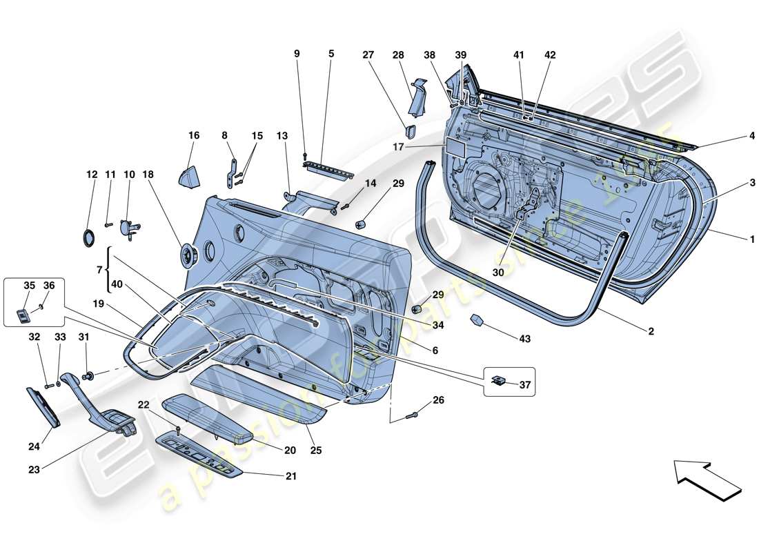 ferrari f12 berlinetta (rhd) porte - sottostruttura e rivestimento schema delle parti