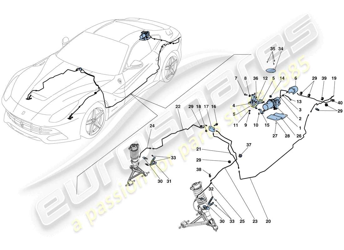ferrari f12 berlinetta (usa) schema delle parti del sistema di sollevamento del veicolo