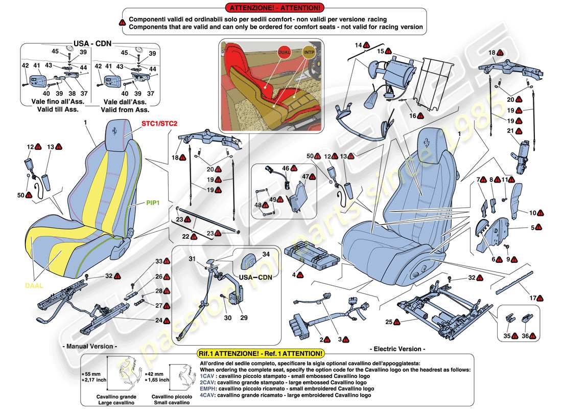 ferrari 458 italia (rhd) sedili - cinture di sicurezza, guide e regolazioni schema parte