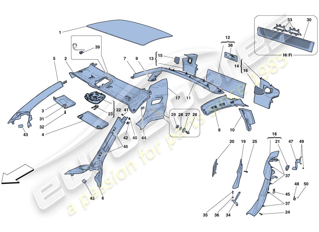 ferrari 458 italia (usa) rivestimento del pieno e accessori diagramma delle parti