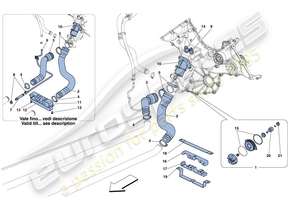 ferrari 458 italia (usa) raffreddamento - schema delle parti pompa acqua