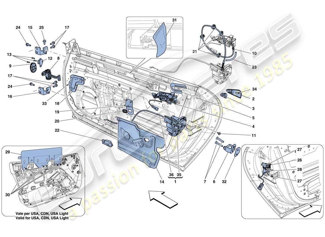 ferrari f12 berlinetta (rhd) ante - meccanismo di apertura e cerniere diagramma delle parti