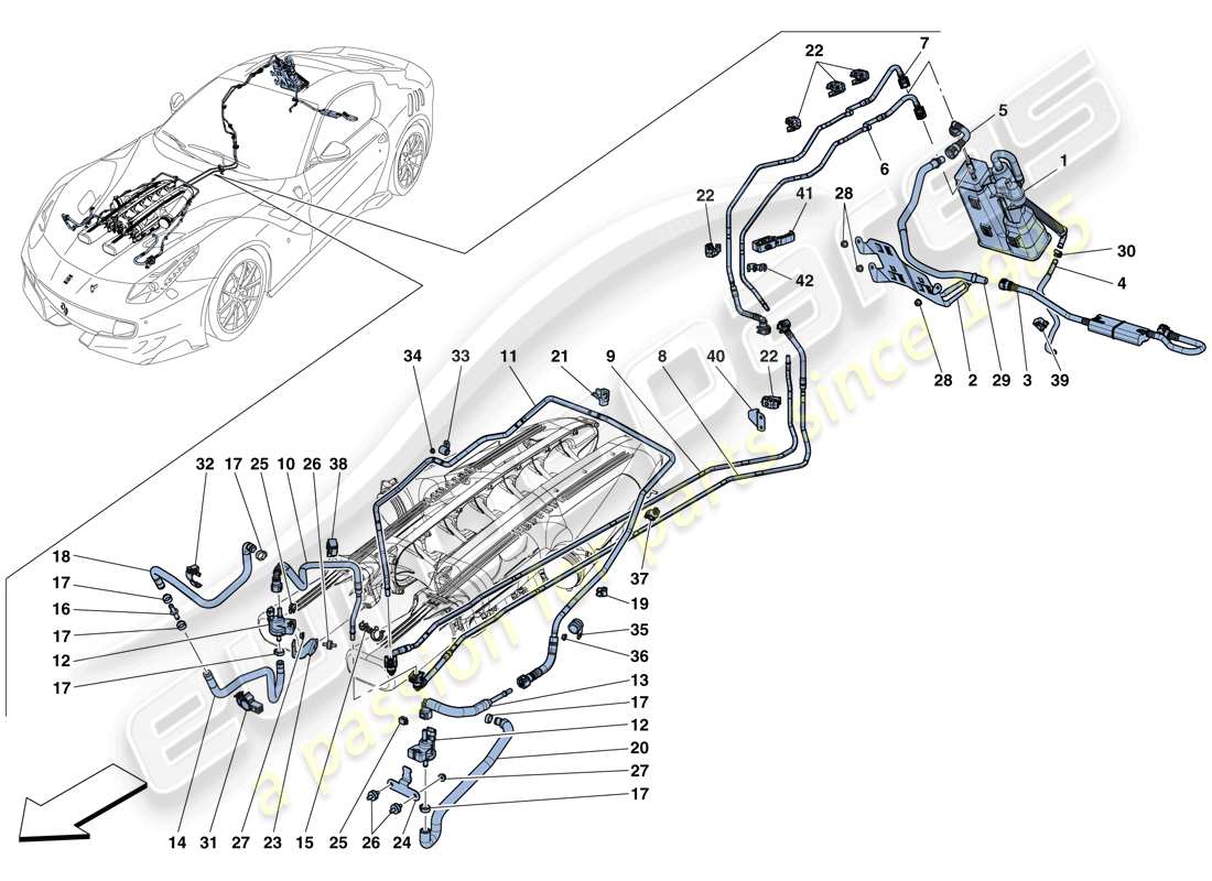 ferrari f12 tdf (rhd) sistema di controllo emissioni evaporative diagramma delle parti