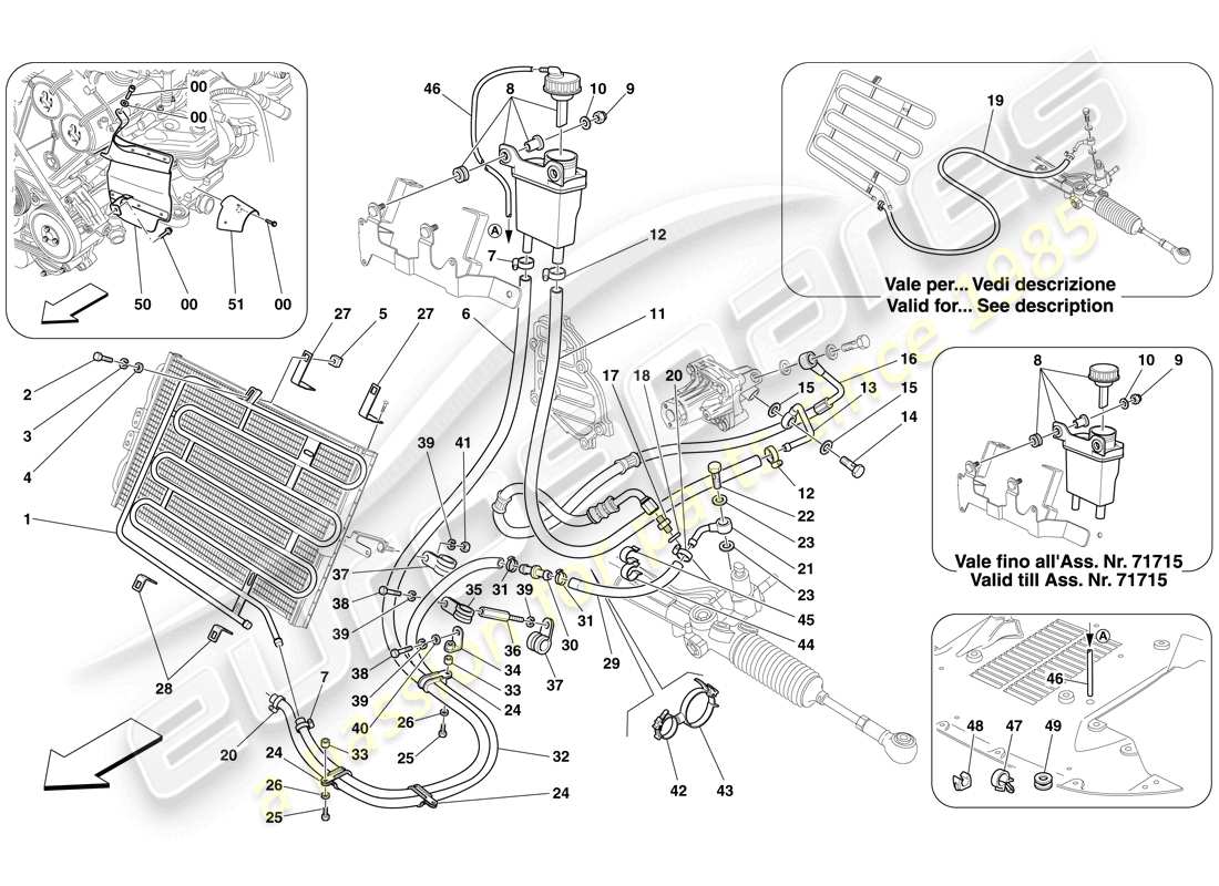 ferrari 612 sessanta (rhd) serbatoio del fluido idraulico per il sistema del servosterzo e la bobina schema delle parti