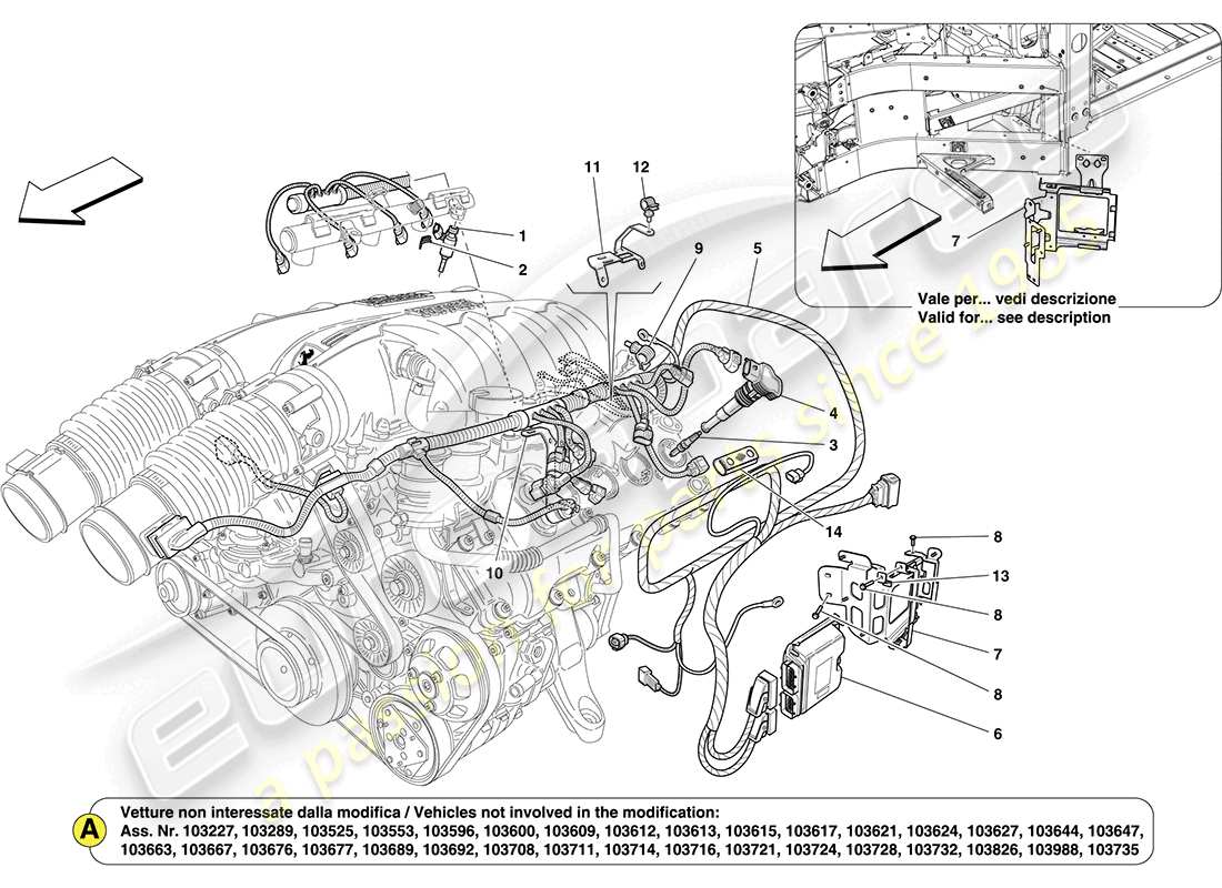 ferrari california (usa) sistema di iniezione a sinistra - accensione diagramma delle parti