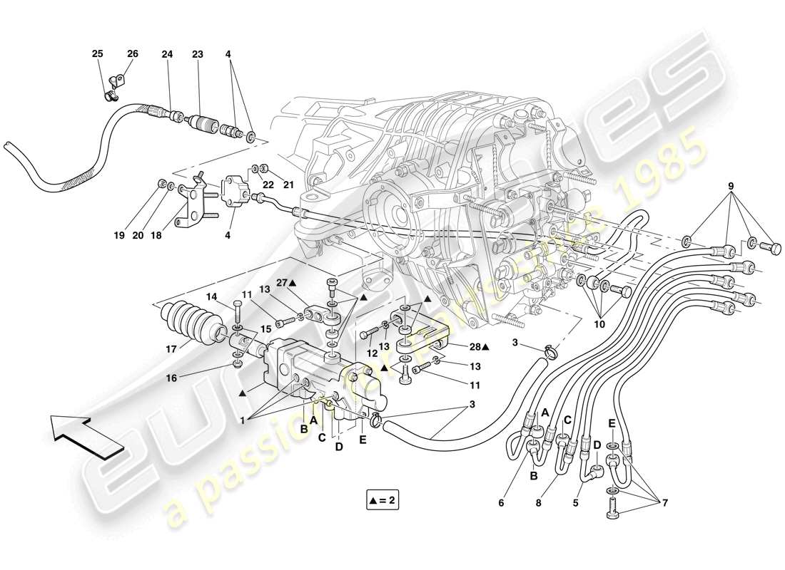 ferrari 599 gtb fiorano (rhd) f1 comando idraulico della frizione diagramma delle parti