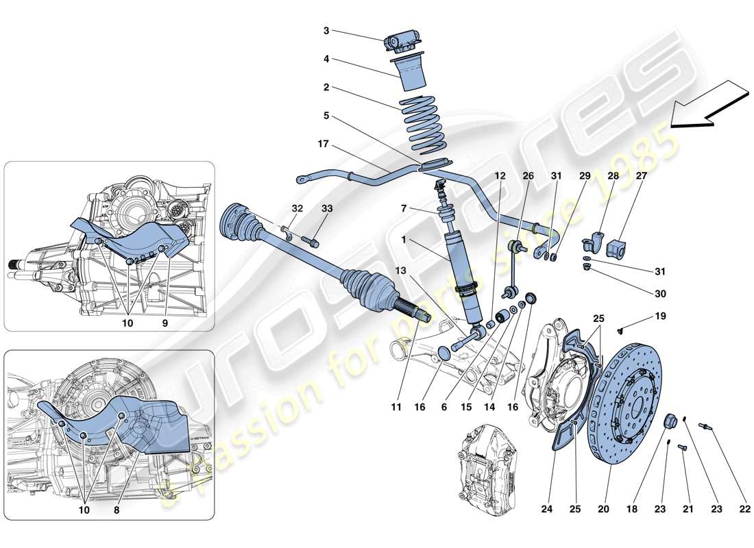 ferrari f12 berlinetta (europe) sospensione posteriore - ammortizzatore e disco freno schema parte