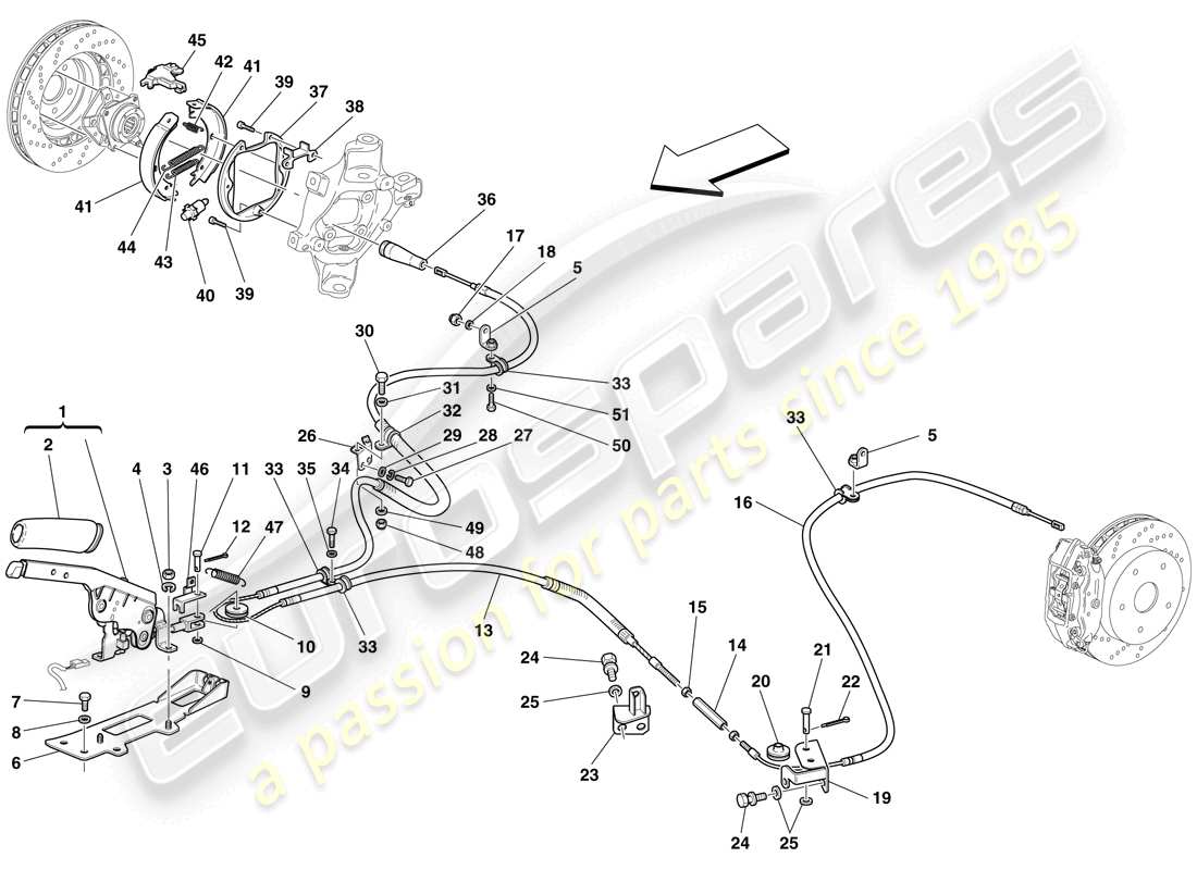ferrari 599 sa aperta (rhd) comando del freno di stazionamento diagramma delle parti