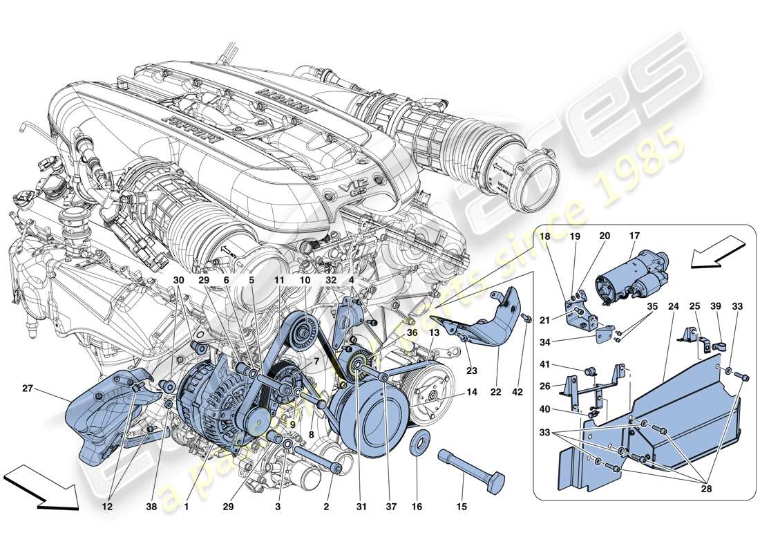 ferrari 812 superfast (usa) schema delle parti alternatore - motorino di avviamento