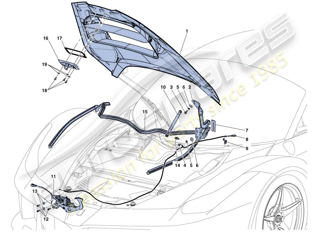 ferrari laferrari aperta (europe) coperchio anteriore e meccanismo di sblocco diagramma delle parti