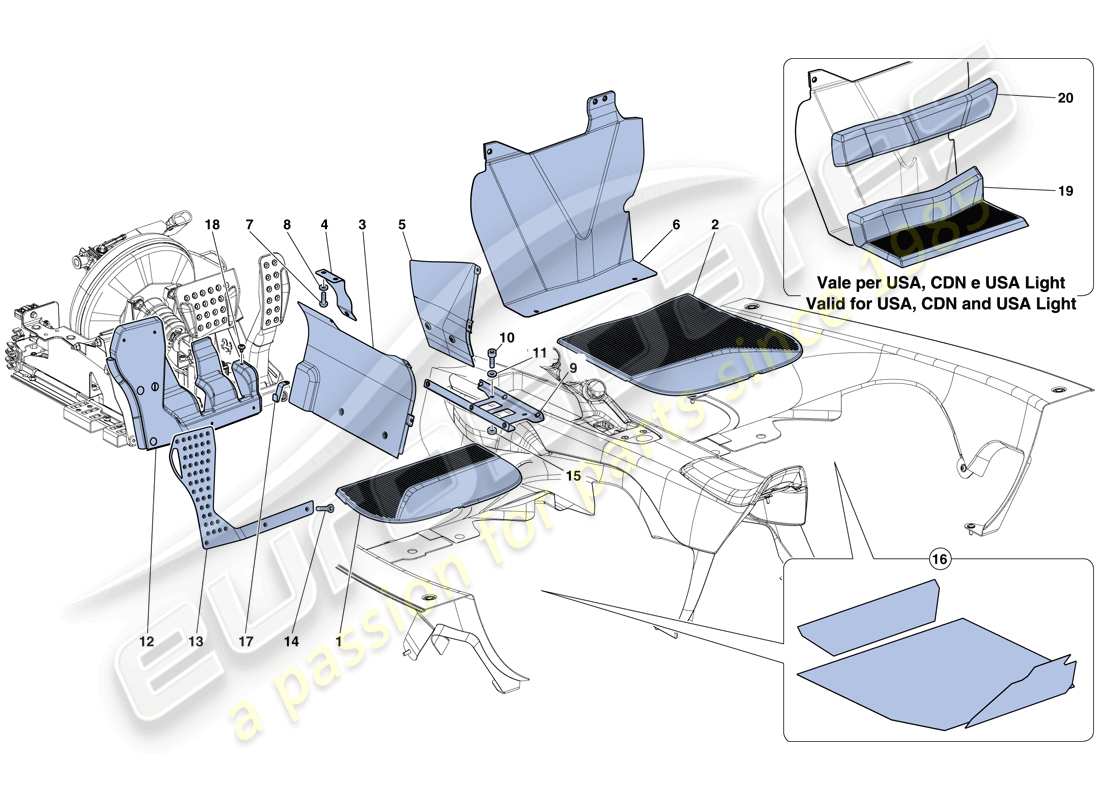 ferrari laferrari aperta (europe) tappeti abitacolo passeggero schema delle parti