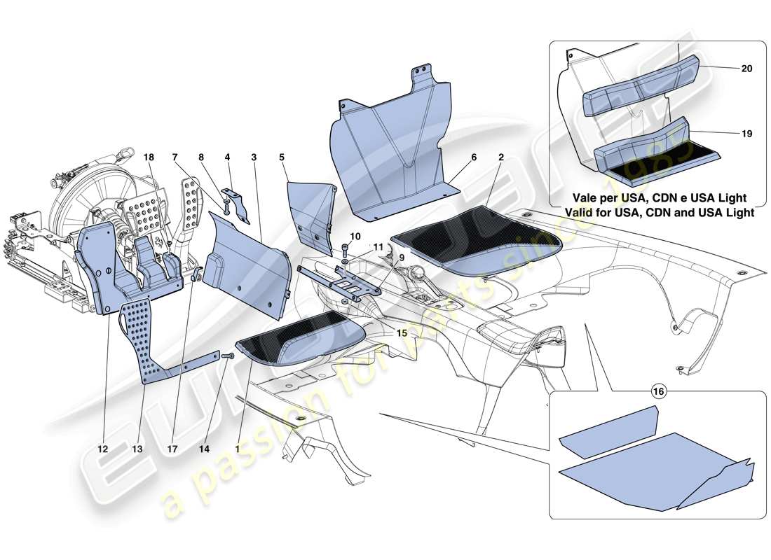 ferrari laferrari aperta (europe) tappeti abitacolo passeggero schema delle parti