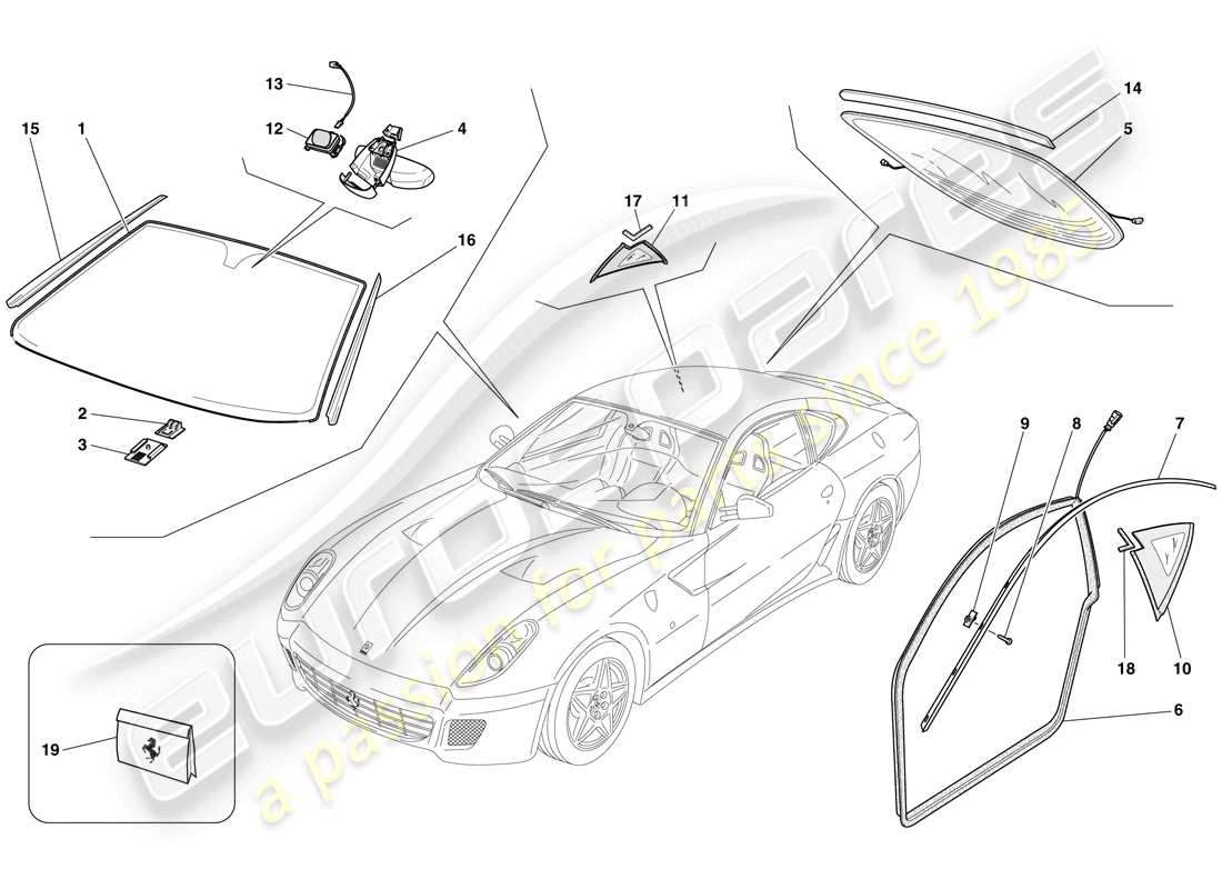 ferrari 599 gtb fiorano (usa) schermi, finestre e guarnizioni diagramma delle parti