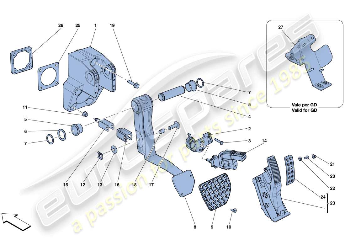 ferrari gtc4 lusso t (europe) montaggio pedaliera completa diagramma delle parti