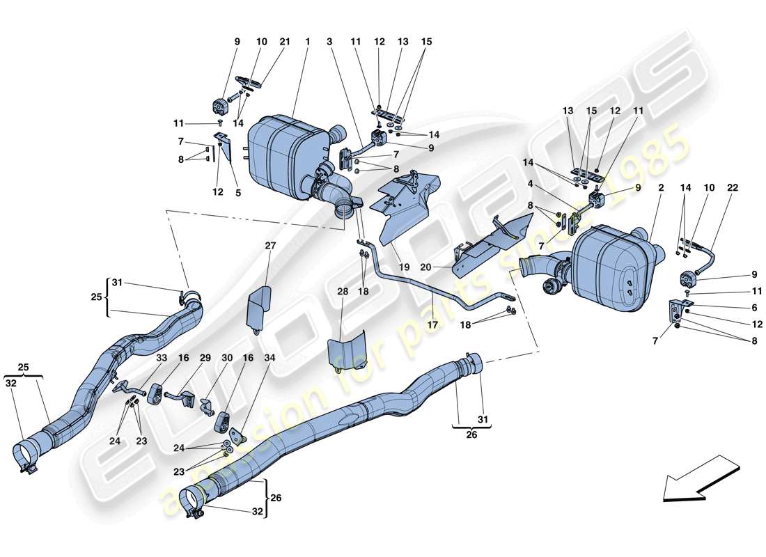 ferrari gtc4 lusso t (rhd) silenziatori diagramma delle parti