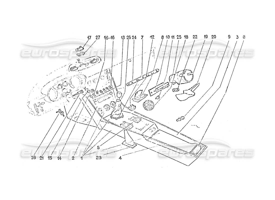ferrari 365 gt 2+2 (coachwork) interruttori interni - schema delle prese d'aria e delle parti di rivestimento