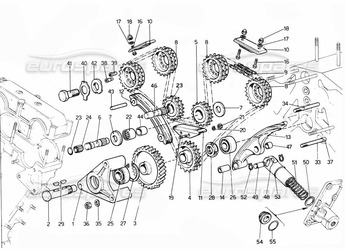 ferrari 365 gtc4 (mechanical) catene di distribuzione - schema delle parti di revisione