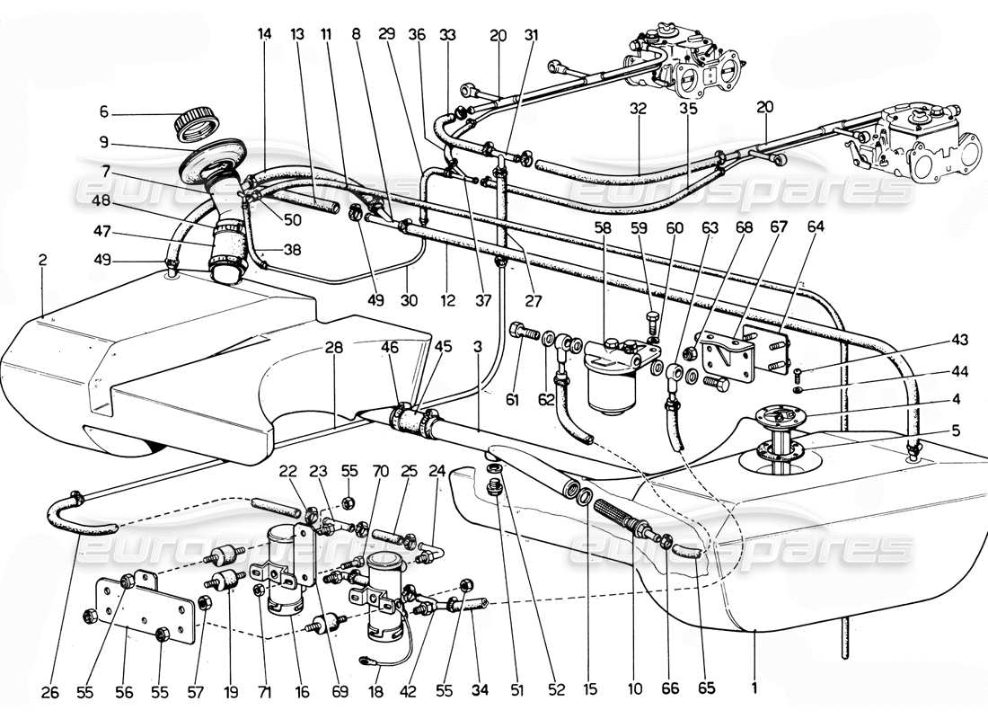 ferrari 365 gtc4 (mechanical) sistema di alimentazione - schema delle parti di revisione