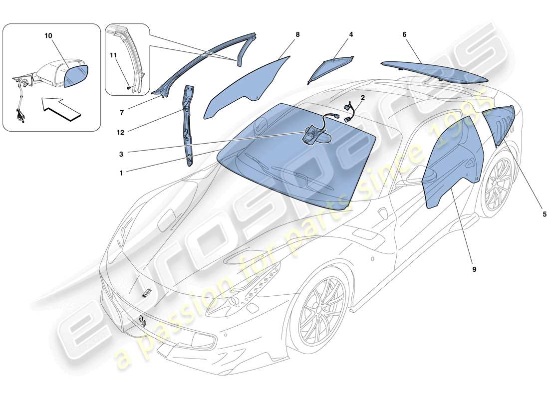 ferrari f12 tdf (usa) schermi, finestre e guarnizioni schema delle parti