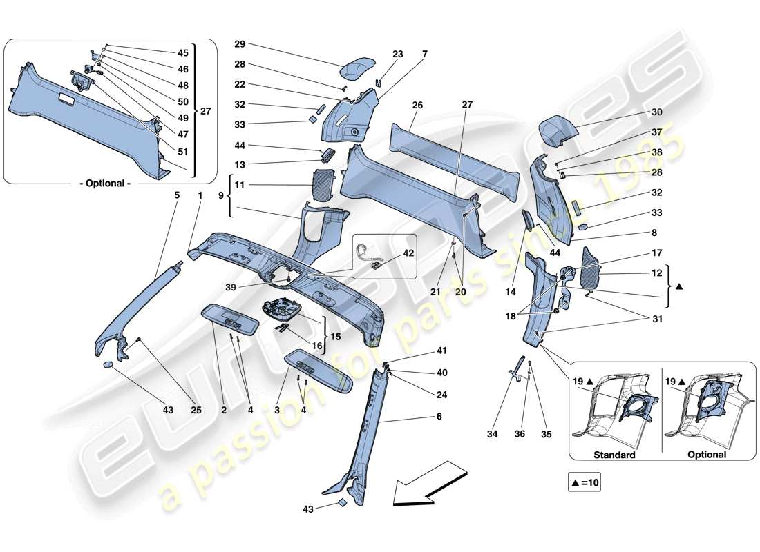 ferrari 458 speciale aperta (rhd) rivestimento del pieno e accessori diagramma delle parti