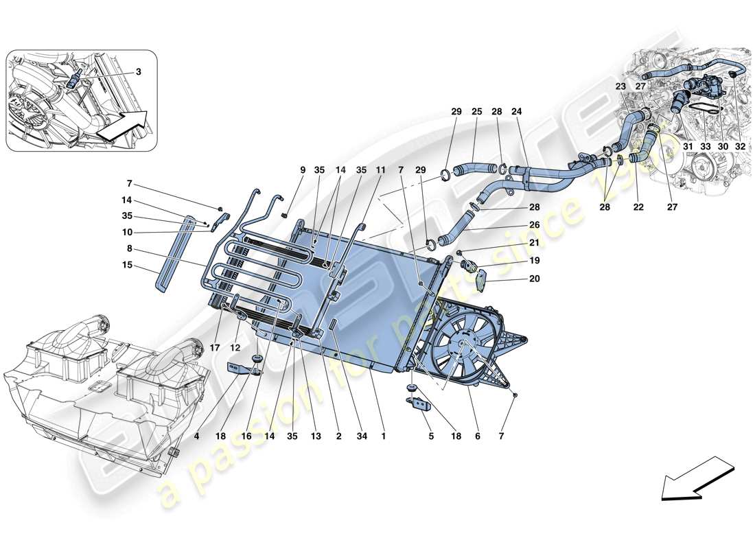 ferrari gtc4 lusso t (europe) raffreddamento - radiatori e condotti d'aria diagramma delle parti