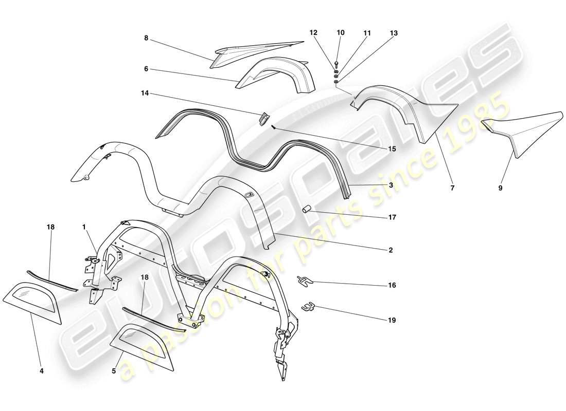 ferrari 599 sa aperta (rhd) roll bar diagramma delle parti